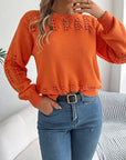 Openwork Round Neck Long Sleeve Sweater