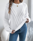 Openwork Round Neck Long Sleeve Sweater