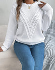 Openwork Round Neck Long Sleeve Sweater