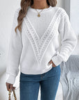 Openwork Round Neck Long Sleeve Sweater