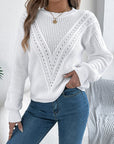 Openwork Round Neck Long Sleeve Sweater