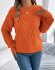 Openwork Round Neck Long Sleeve Sweater