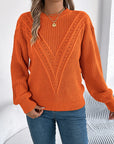 Openwork Round Neck Long Sleeve Sweater