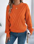 Openwork Round Neck Long Sleeve Sweater