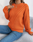 Openwork Round Neck Long Sleeve Sweater