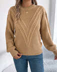 Openwork Round Neck Long Sleeve Sweater