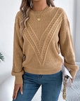 Openwork Round Neck Long Sleeve Sweater