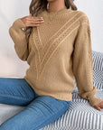 Openwork Round Neck Long Sleeve Sweater