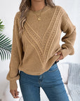 Openwork Round Neck Long Sleeve Sweater