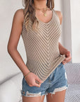 Gray Openwork Scoop Neck Knit Vest