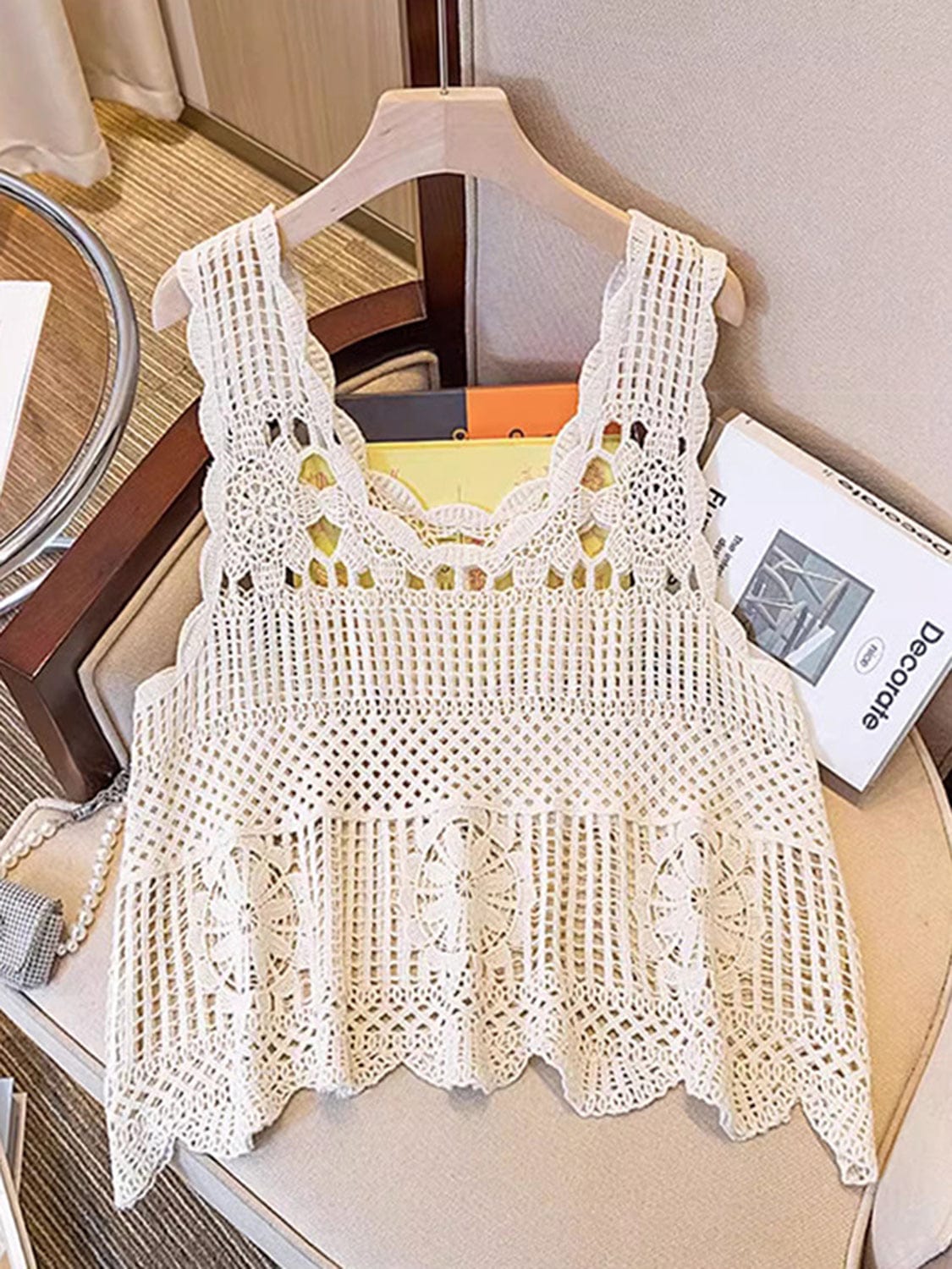 Light Gray Openwork Scoop Neck Tank