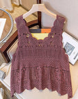 Rosy Brown Openwork Scoop Neck Tank