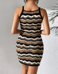 Gray Openwork Striped Spaghetti Strap Knit Dress