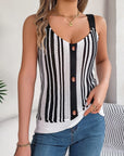 Gray Openwork Striped V-Neck Tank