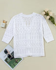 Openwork V-Neck Half Sleeve Cardigan