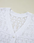 Openwork V-Neck Half Sleeve Cardigan