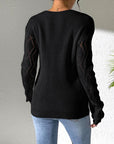 Dark Gray Openwork V-Neck Long Sleeve Sweater