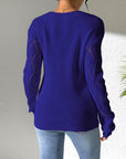 Dark Slate Blue Openwork V-Neck Long Sleeve Sweater