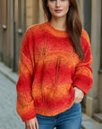 Openwork Round Neck Long Sleeve Sweater