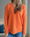 V-Neck Dropped Shoulder Long Sleeve Sweater