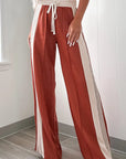 Drawstring Contrast Wide Leg Pants