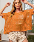 Coral BiBi Hollowed Out Short Sleeve Knit Cover Up