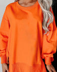 Exposed Seam Round Neck Long Sleeve Sweatshirt