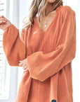 Frill V-Neck Balloon Sleeve Blouse