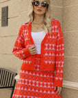 Geometric Dropped Shoulder Cardigan and Knit Skirt Set