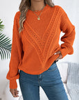 Openwork Round Neck Long Sleeve Sweater