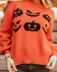 Pumpkin Pattern Round Neck Sweater