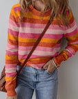 Striped Round Neck Long Sleeve Sweater