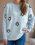 Flower Round Neck Raglan Sleeve Sweater