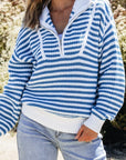 Striped Half Zip Mock Neck Long Sleeve Sweater