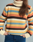 Contrast Stripes Turtleneck Long Sleeve Sweater