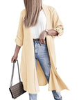 Slit Open Front Roll-Tab Sleeve Trench Coat