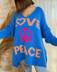 Peace Graphic V-Neck Long Sleeve Sweater