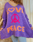 Peace Graphic V-Neck Long Sleeve Sweater