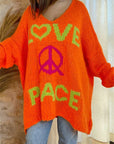 Peace Graphic V-Neck Long Sleeve Sweater