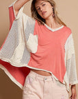 POL High-Low Contrast V-Neck Top