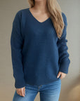 V-Neck Dropped Shoulder Long Sleeve Sweater