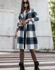 Gray Double Take Full Size Plaid Button Up Lapel Collar Coat