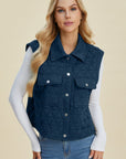 Double Take Full Size Pocketed Texture Snap Down Vest Coat