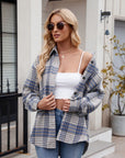 Mandy Pocketed Plaid Collared Neck Long Sleeve Shirt