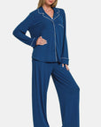 Zenana Button Down Long Sleeve Top and Pants Lounge Set