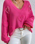 Pearl Trim Heart V-Neck Sweater