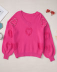 Pearl Trim Heart V-Neck Sweater