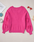 Pearl Trim Heart V-Neck Sweater