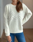 Pearl Trim Round Neck Raglan Sleeve Sweater