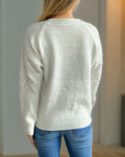 Pearl Trim Round Neck Raglan Sleeve Sweater